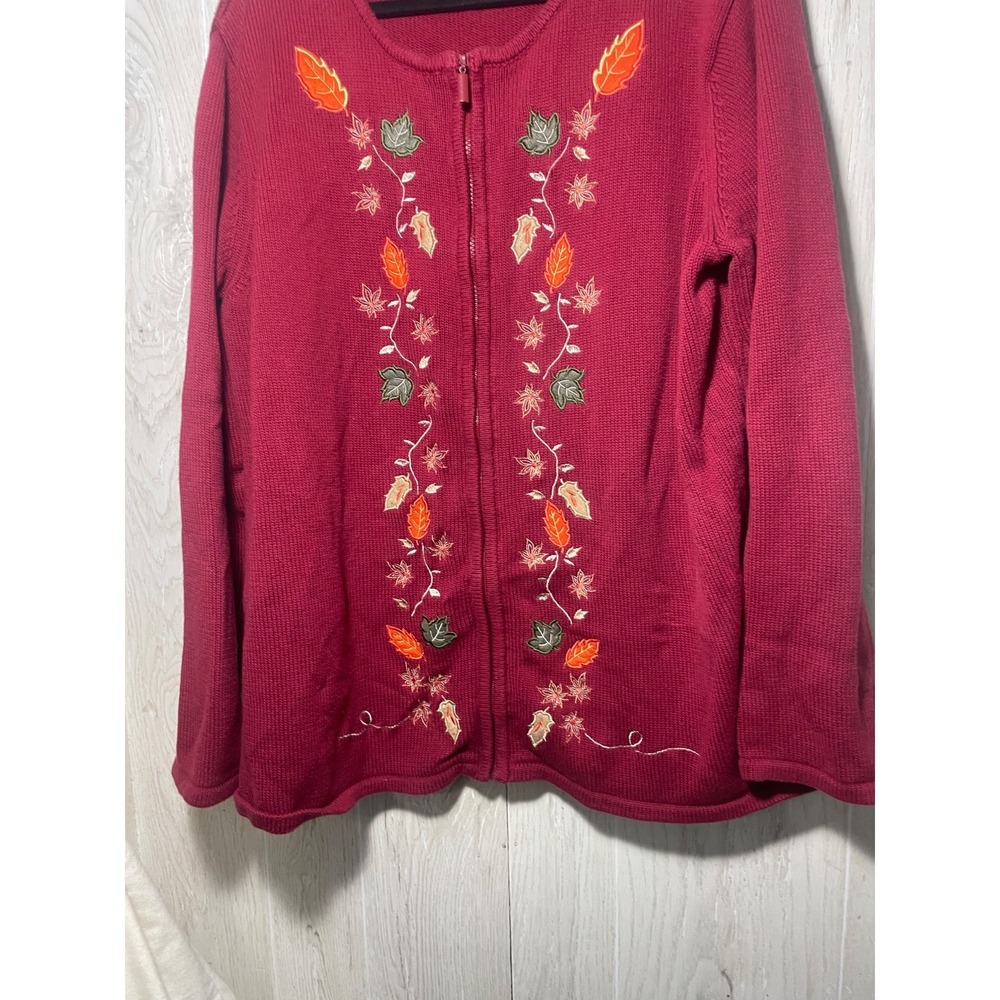 Basic Edition 3xl Rusty Red Full-Zip Cotton Sweater Cardigan Fall Leaves Design